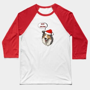 Merry Christmas Rough Collie with Santa Hat Baseball T-Shirt